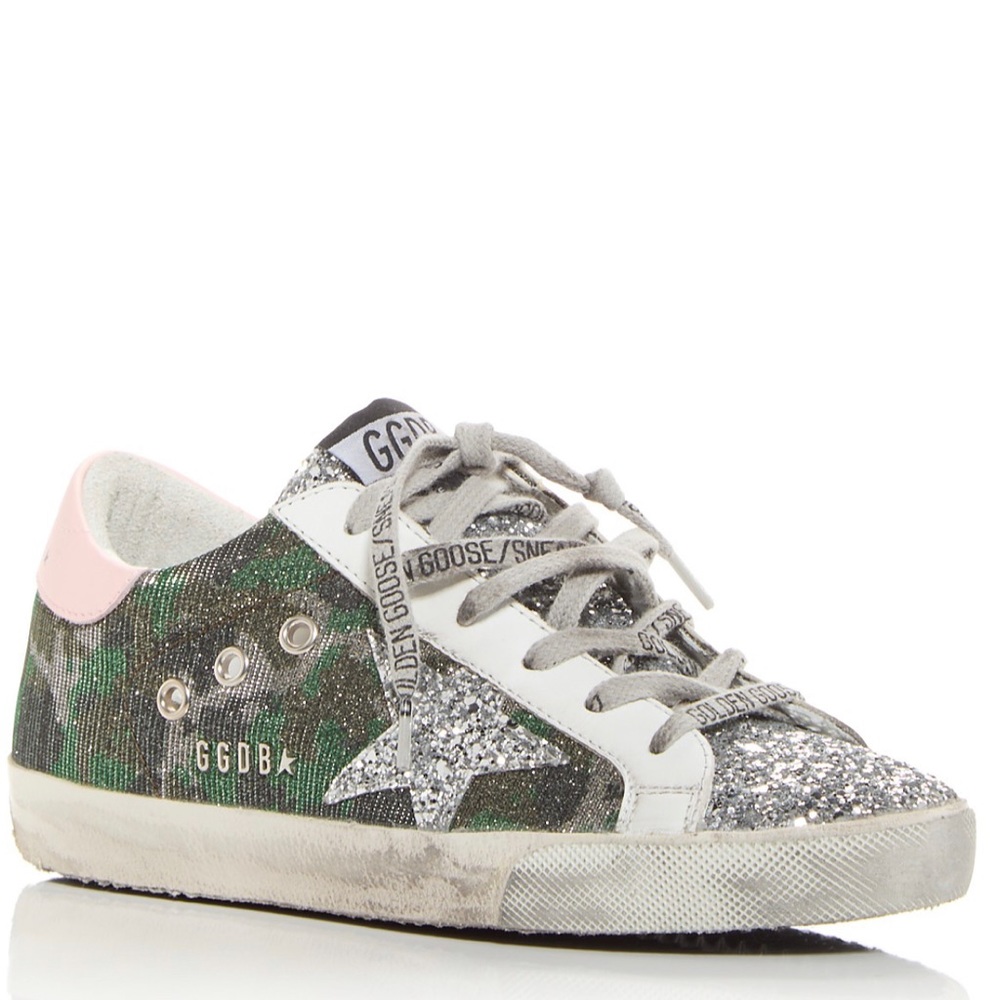 Women’s super-star Glitter camo low top sneakers. Worn under 10 times.